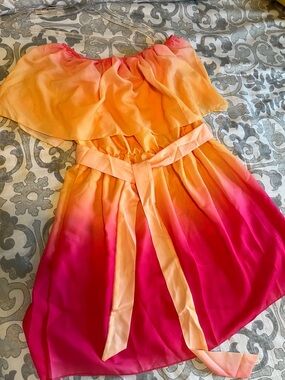Sunset Ombre Strapless Dress - Pink & Orange